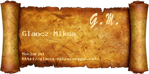 Glancz Miksa névjegykártya
